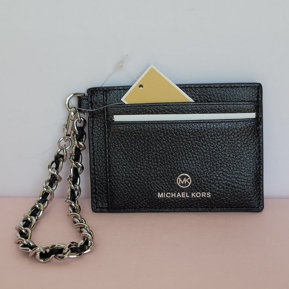 MICHAEL KORS Jet Set Small ID Pebbled Leather Chain Card Holder Case-Black🎈$69 - Picture 6 of 16